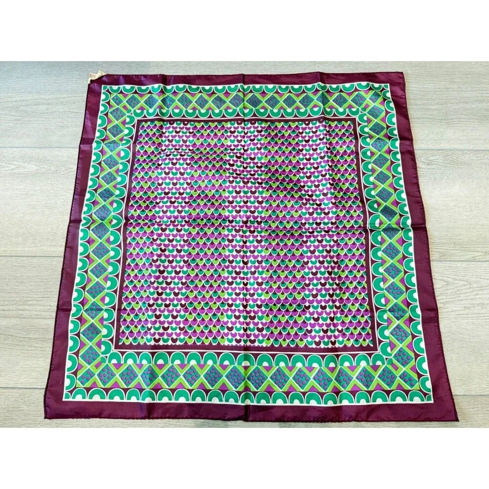 Vintage Sillook Geometric Scarf Green and Purple Scallops Made in‎ Japan 27